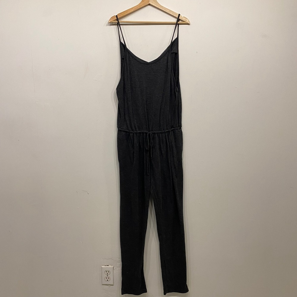 JAC PARKER Women Charcoal Gray Knit Spaghetti Strap Cowl Neck Jumpsuit Size M